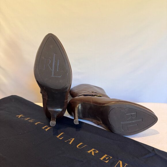RALPH LAUREN LAVEDA BROWN LEATHER KNEE-HIGH BOOTS - Picture 10 of 11